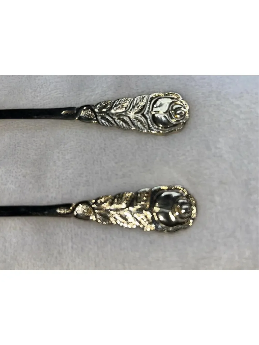 Pair Of 2 Midcentury Gold Tone Dessert Spoons Flatware ECHT vergoldet Utc Stamp